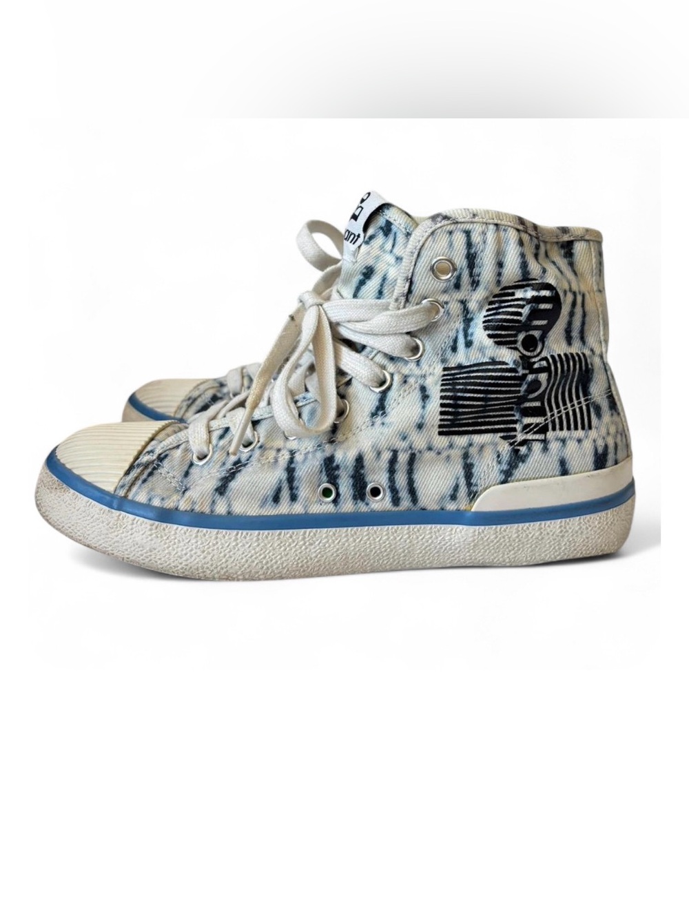 Isabel Marant Benkeen Denim High Top Sneakers Acid Wash Graphic EU 37 US 5.5